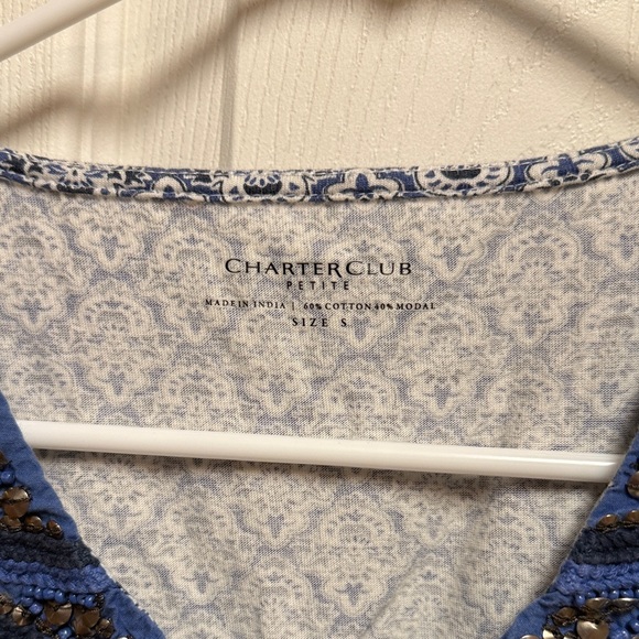 Charter Club Blue and White Beaded Midi Dress - Picture 2 of 6